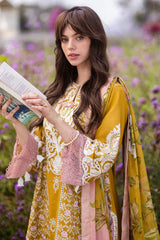 MUSHQ - 3PC DHANAK EMBROIDERED SHIRT WITH TWILL PRINTED SHAWL AND TROUSER - HZG2321