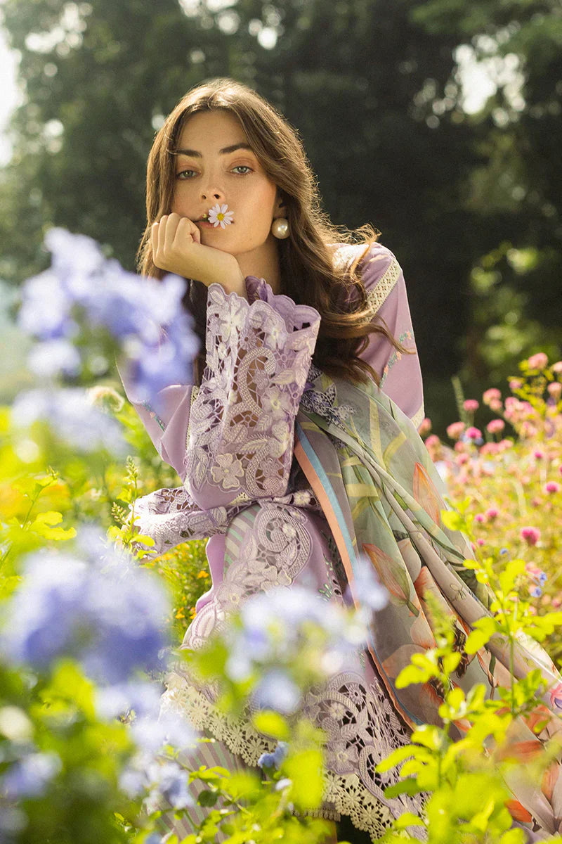 MUSHQ - 3PC DHANAK EMBROIDERED SHIRT WITH TWILL PRINTED SHAWL AND TROUSER - HZG2449