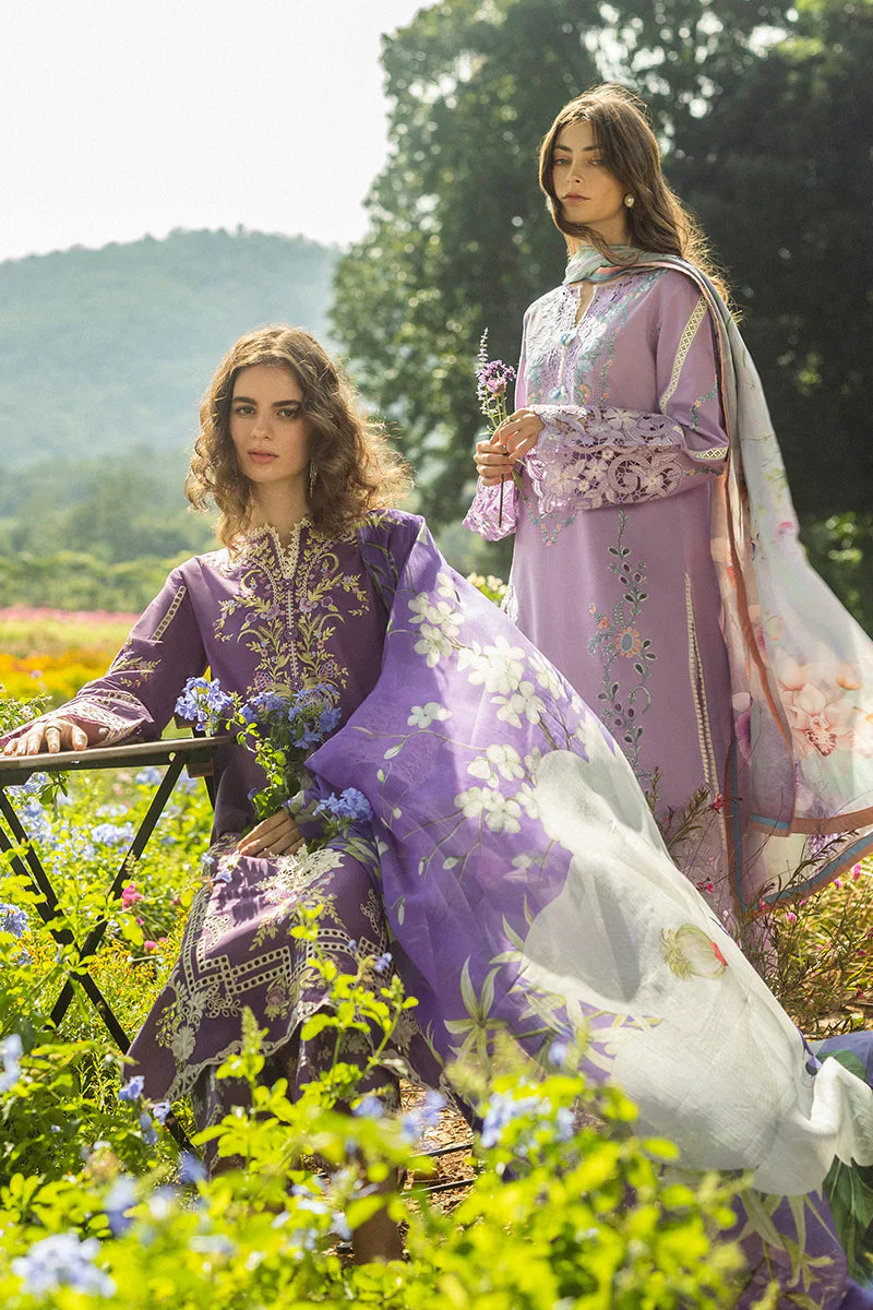 MUSHQ - 3PC DHANAK EMBROIDERED SHIRT WITH TWILL PRINTED SHAWL AND TROUSER - HZG2449