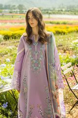 MUSHQ - 3PC DHANAK EMBROIDERED SHIRT WITH TWILL PRINTED SHAWL AND TROUSER - HZG2449