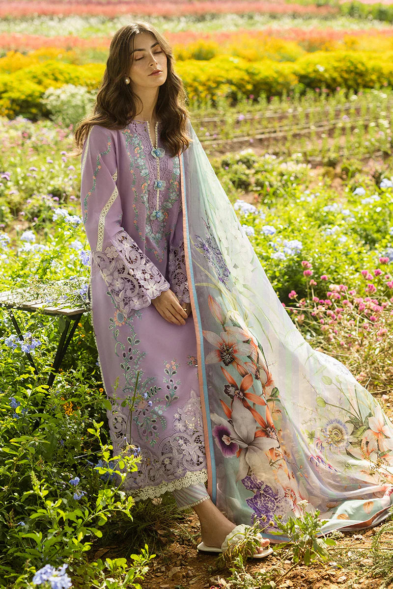 MUSHQ - 3PC DHANAK EMBROIDERED SHIRT WITH TWILL PRINTED SHAWL AND TROUSER - HZG2449