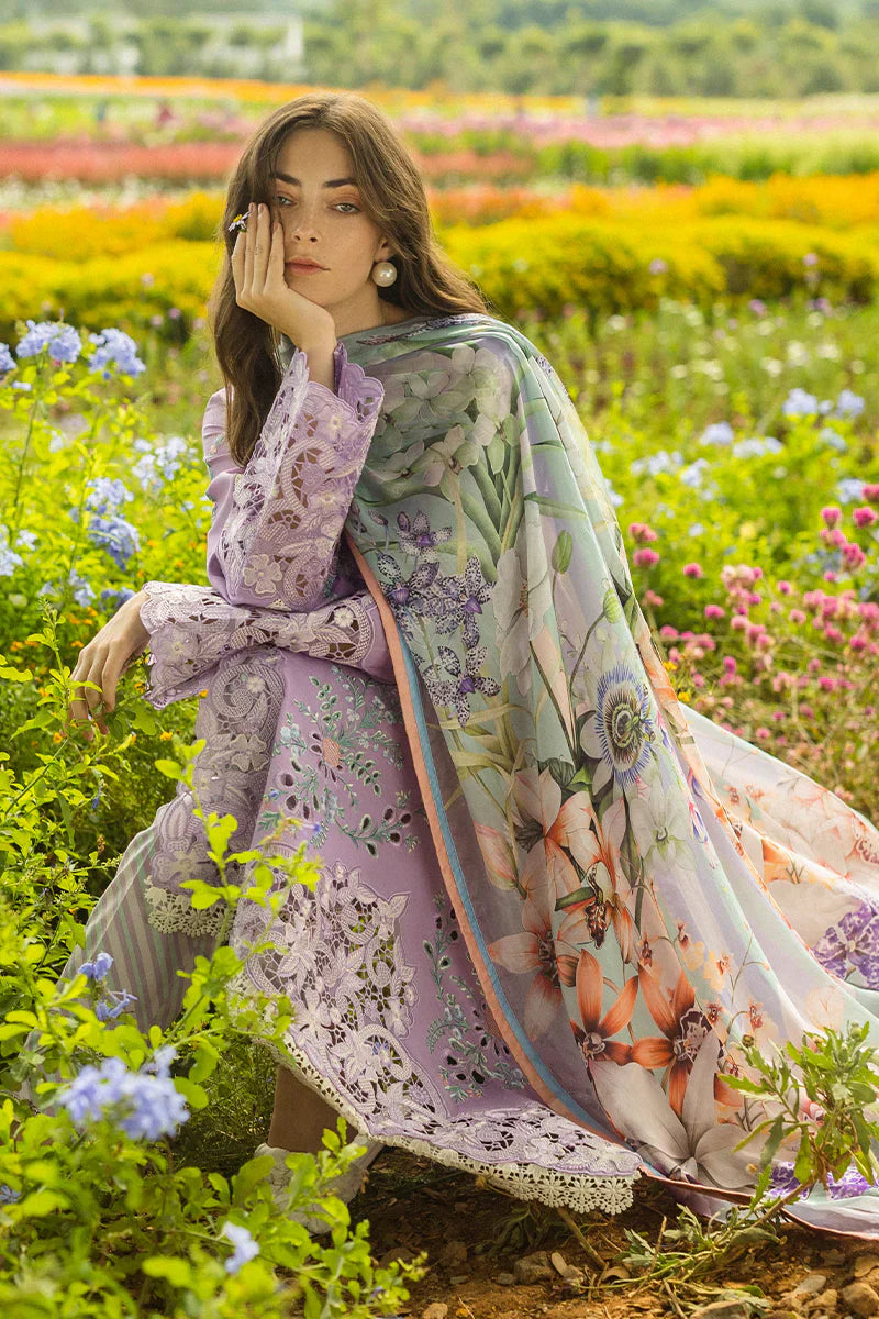 MUSHQ - 3PC DHANAK EMBROIDERED SHIRT WITH TWILL PRINTED SHAWL AND TROUSER - HZG2449