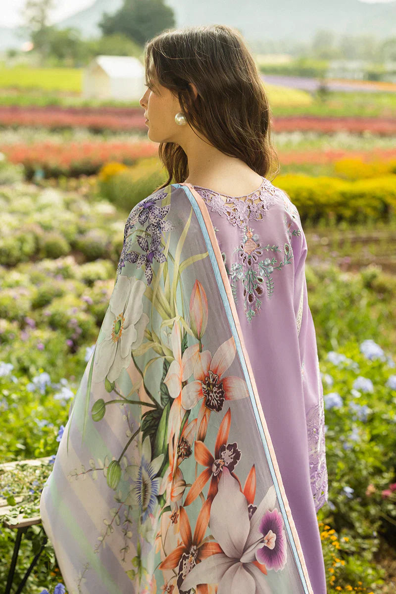 MUSHQ - 3PC DHANAK EMBROIDERED SHIRT WITH TWILL PRINTED SHAWL AND TROUSER - HZG2449