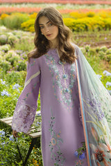 MUSHQ - 3PC DHANAK EMBROIDERED SHIRT WITH TWILL PRINTED SHAWL AND TROUSER - HZG2449