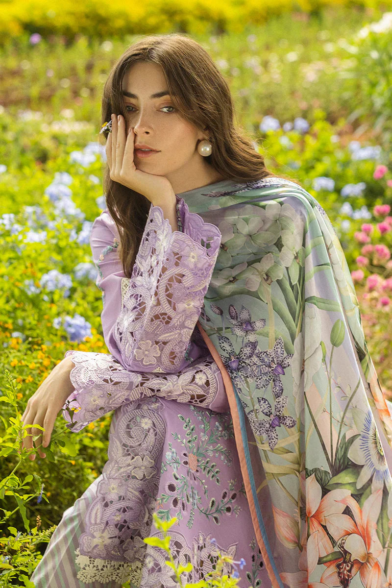 MUSHQ - 3PC DHANAK EMBROIDERED SHIRT WITH TWILL PRINTED SHAWL AND TROUSER - HZG2449