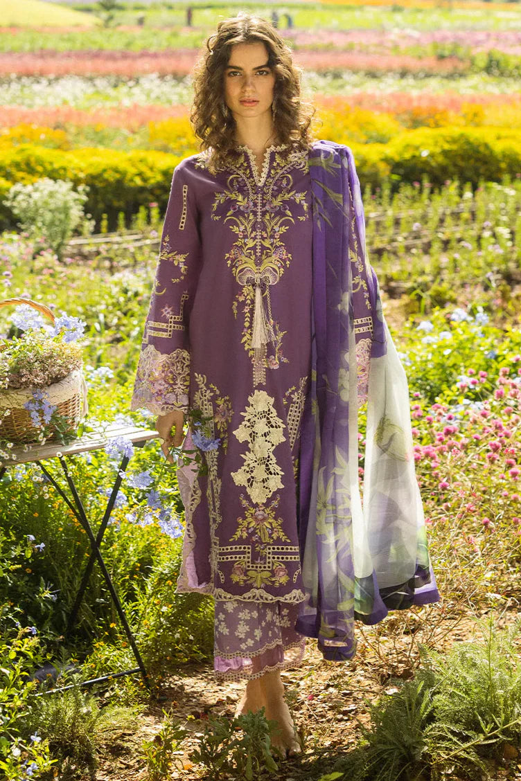 MUSHQ - 3PC DHANAK EMBROIDERED SHIRT WITH TWILL PRINTED SHAWL AND TROUSER - HZG2341