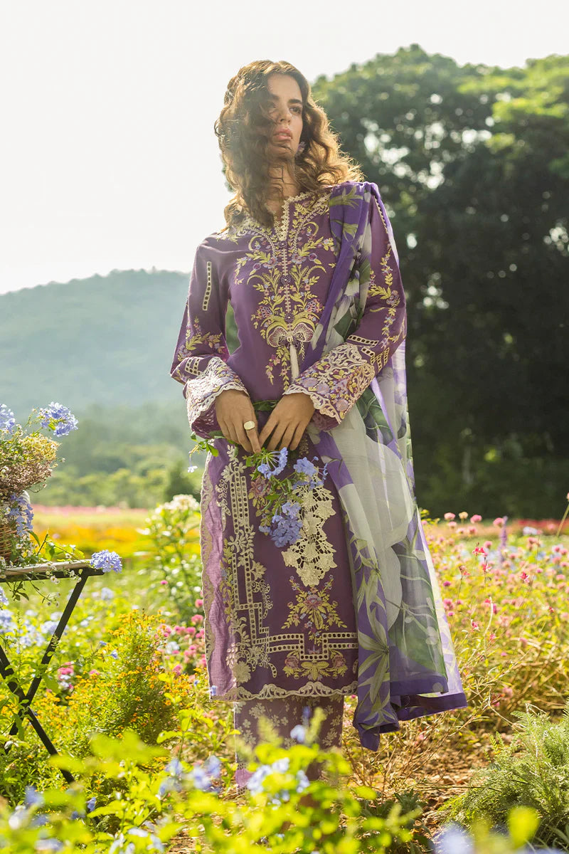 MUSHQ - 3PC DHANAK EMBROIDERED SHIRT WITH TWILL PRINTED SHAWL AND TROUSER - HZG2341
