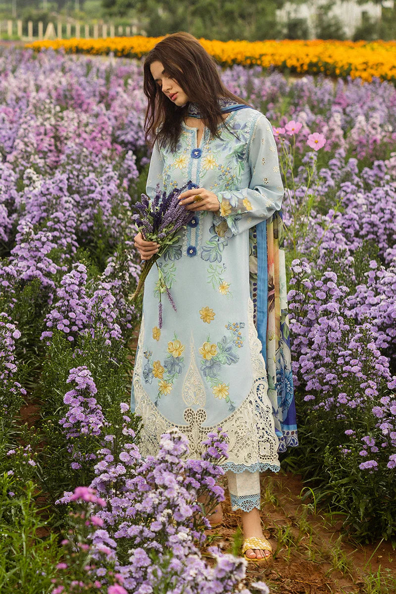 MUSHQ - 3PC DHANAK EMBROIDERED SHIRT WITH TWILL PRINTED SHAWL AND TROUSER - HZG2453