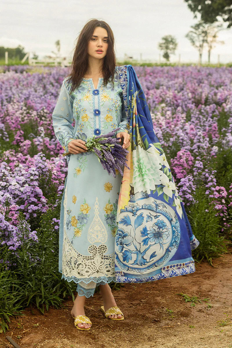 MUSHQ - 3PC LAWN EMBROIDERED SHIRT WITH SILK PRINTED DUPATTA AND TROUSER - HZG2185