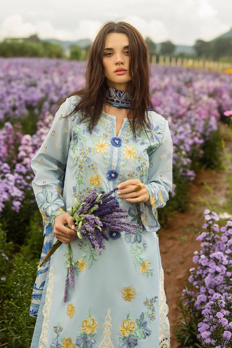 MUSHQ - 3PC DHANAK EMBROIDERED SHIRT WITH TWILL PRINTED SHAWL AND TROUSER - HZG2453