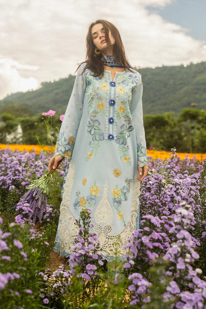 MUSHQ - 3PC DHANAK EMBROIDERED SHIRT WITH TWILL PRINTED SHAWL AND TROUSER - HZG2453