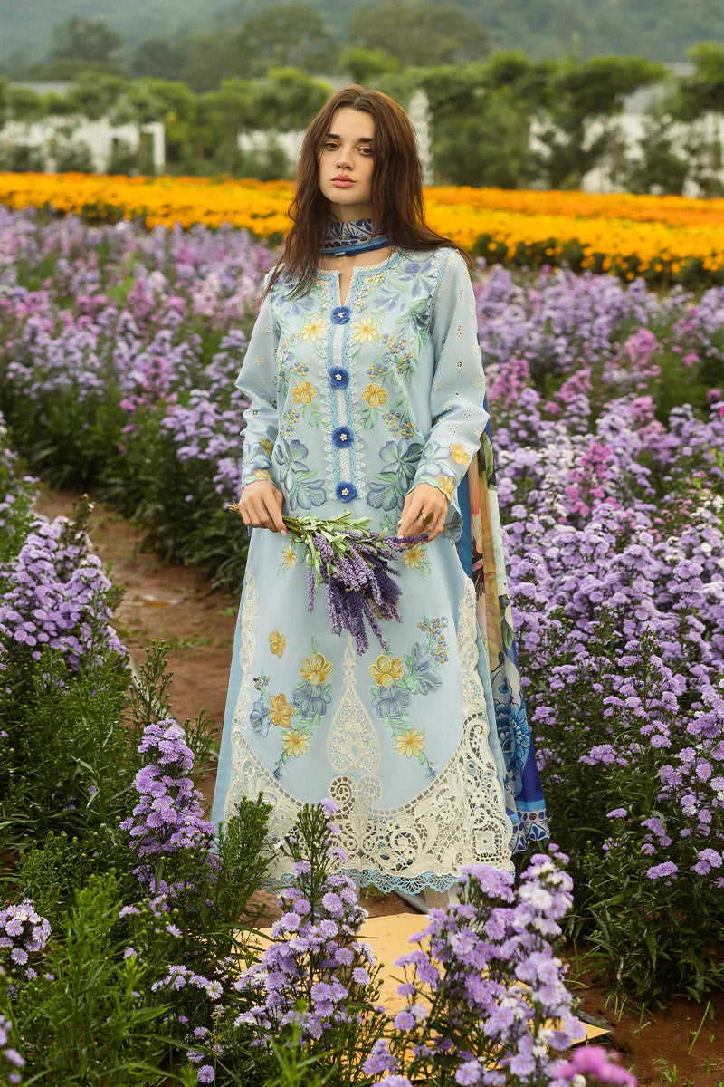 MUSHQ - 3PC DHANAK EMBROIDERED SHIRT WITH TWILL PRINTED SHAWL AND TROUSER - HZG2453