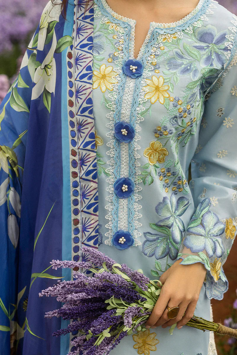 MUSHQ - 3PC DHANAK EMBROIDERED SHIRT WITH TWILL PRINTED SHAWL AND TROUSER - HZG2453