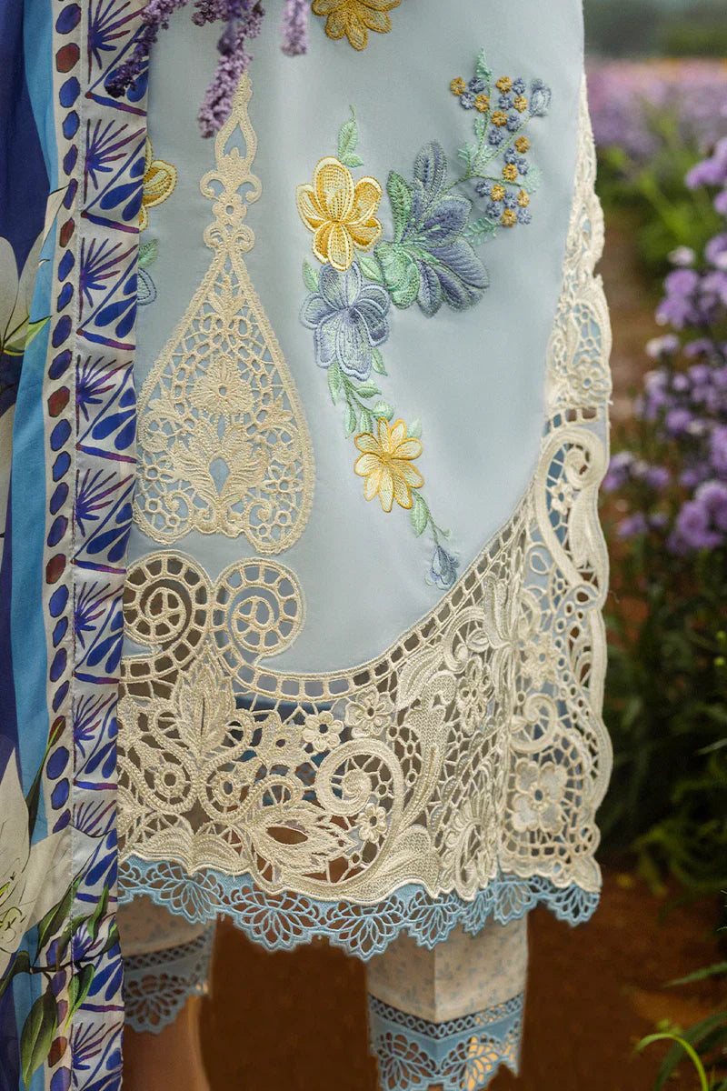 MUSHQ - 3PC DHANAK EMBROIDERED SHIRT WITH TWILL PRINTED SHAWL AND TROUSER - HZG2453