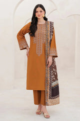 GARNET - 3PC DHANAK EMBROIDERED SHIRT WITH TWILL PRINTED SHAWL AND TROUSER - HZG2082