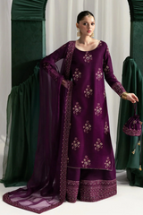 ZAIB - 3PC SILK EMBROIDERED SHIRT WITH ORGANZA EMBROIDERED DUPATTA AND TROUSER - HZG2918