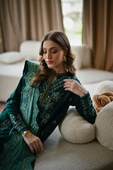 BATIK - 3PC DHANAK EMBROIDERED SHIRT WITH DHANAK  EMBROIDERED SHAWL AND TROUSER - HZU2525