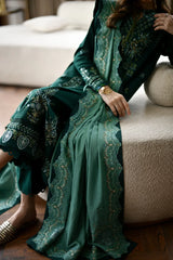 BATIK - 3PC DHANAK EMBROIDERED SHIRT WITH DHANAK  EMBROIDERED SHAWL AND TROUSER - HZU2525