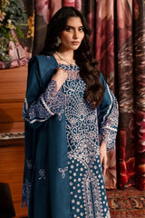 MAHNUR - 3PC LAWN CHIKANKAARI EMBROIDERED SHIRT WITH KHADDI NET EMBROIDEERED DUPATTA AND TROUSER - HZG2765