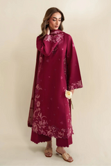 ZAIB - 3PC LAWN CHIKANKAARI EMBROIDERED SHIRT WITH CHIFFON EMBROIDERED DUPATTA AND TROUSER - HZG3046