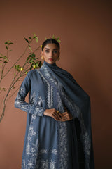BATIK - 3PC DHANAK EMBROIDERED SHIRT WITH DHANAK EMBROIDERED SHAWL AND TROUSER - HZU2487