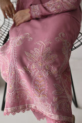 ASIM JOFA - 3PC DHANAK EMBROIDERED SHIRT WITH DHANAK EMBROIDERED SHAWL AND TROUSER - HZG2391