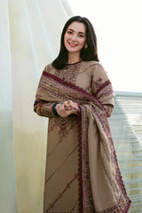 FLORENT - 3PC DHANAK EMBROIDERED SHIRT WITH DHANAK EMBROIDERED SHAWL AND TROUSER - HZG2368