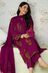 MOHAGNI - 3PC LAWN EMBROIDERED SHIRT WITH CHIFFON EMBROIDERED DUPATTA AND TROUSER - HZG2113