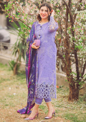 MUSHQ - 3PC DHANAK EMBROIDERED SHIRT WITH SILK PRINTED DUPATA AND TROUSER - HZG2543