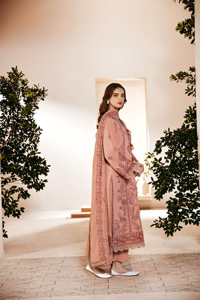 FLORENT - 3PC DHANAK EMBROIDERED SHIRT WITH DHANAK EMBROIDERED SHAWL AND TROUSER - HZG1930