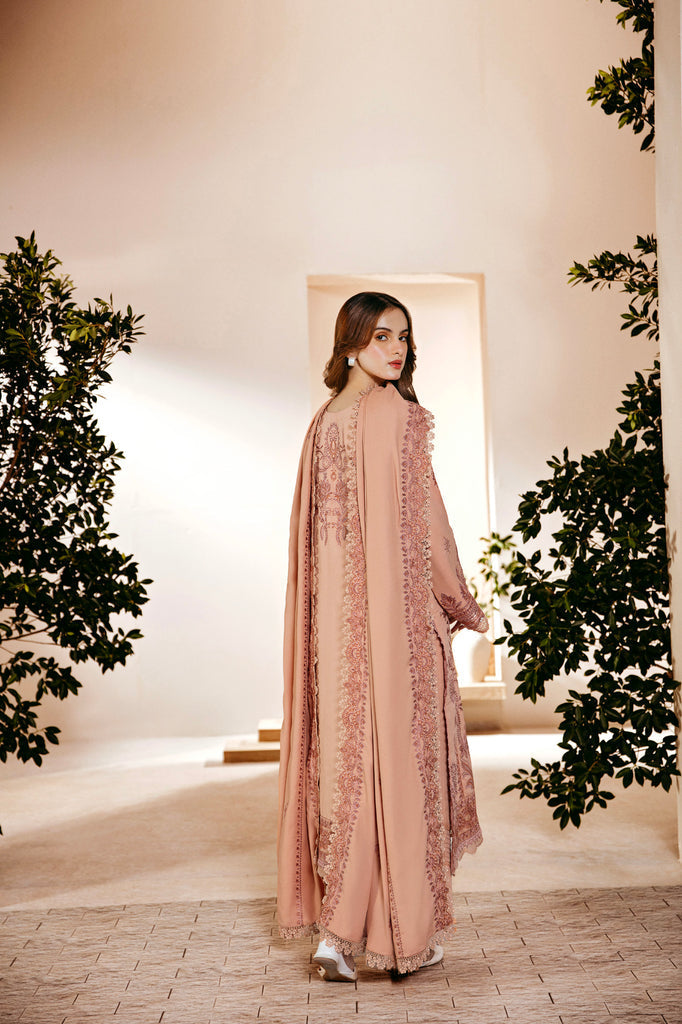 FLORENT - 3PC DHANAK EMBROIDERED SHIRT WITH DHANAK EMBROIDERED SHAWL AND TROUSER - HZG1930
