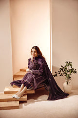 FLORENT - 3PC DHANAK EMBROIDERED SHIRT WITH DHANAK EMBROIDERED SHAWL AND TROUSER - HZG1934