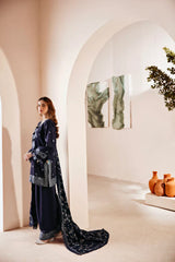 FLORENT - 3PC DHANAK EMBROIDERED SHIRT WITH DHANAK EMBROIDERED SHAWL AND TROUSER - HZG2006