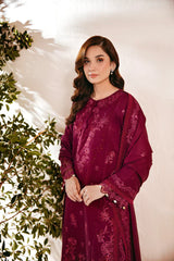 FLORENT - 3PC DHANAK EMBROIDERED SHIRT WITH DHANAK EMBROIDERED SHAWL AND TROUSER - HZG2576