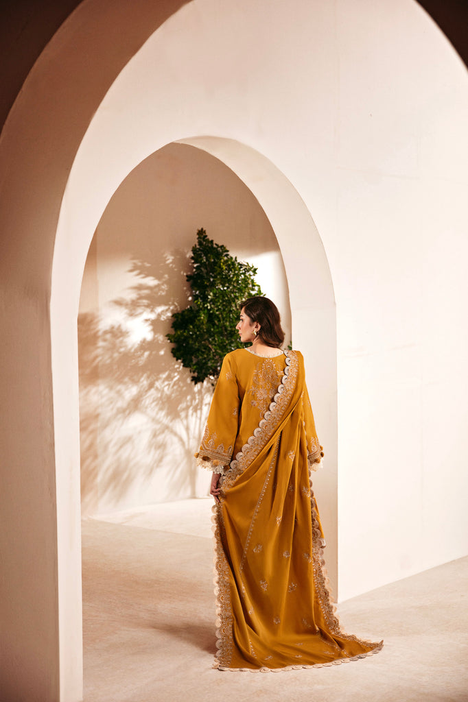 FLORENT - 3PC DHANAK EMBROIDERED SHIRT WITH DHANAK EMBROIDERED SHAWL AND TROUSER - HZG2454