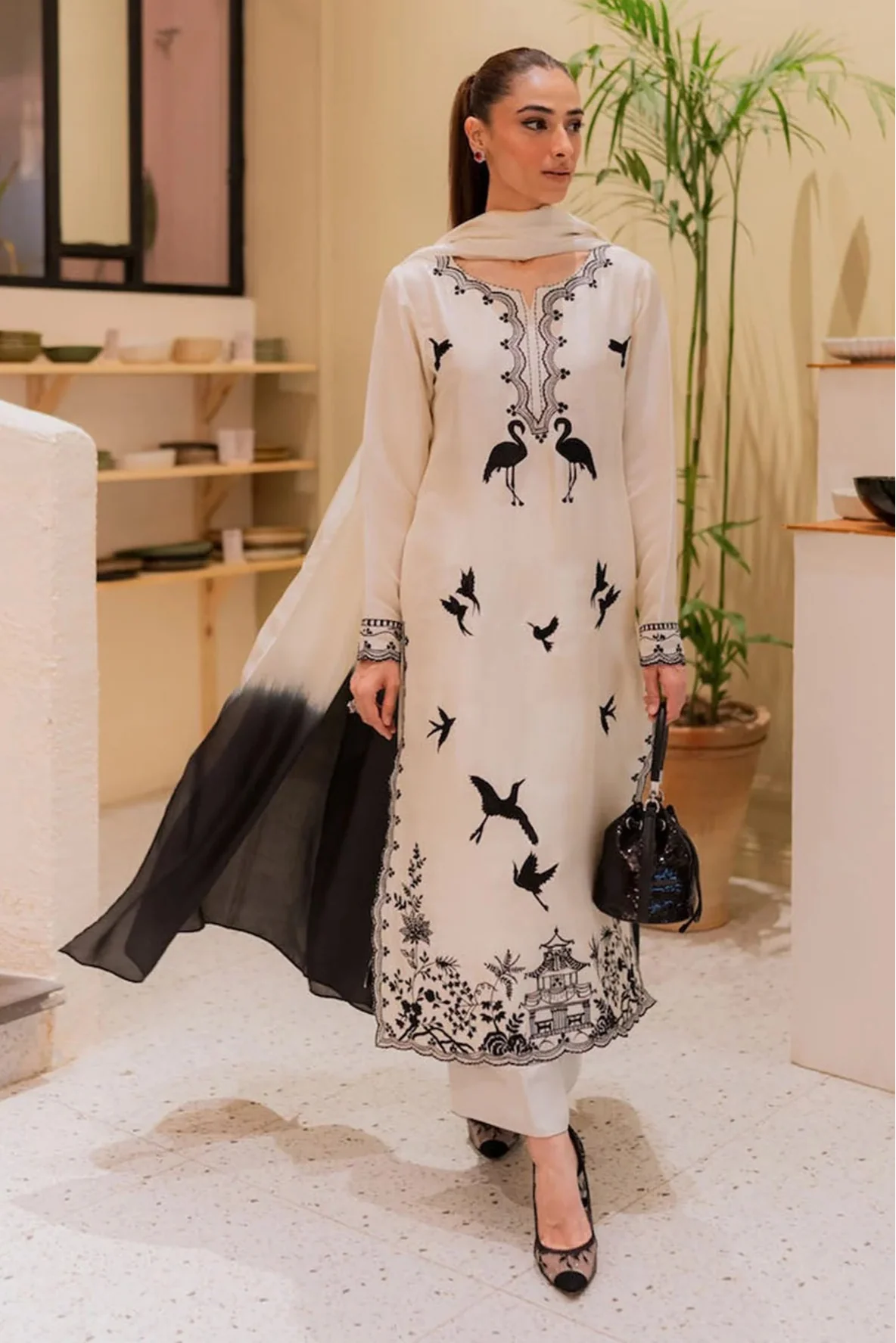 MIRANA - 3PC LAWN EMBROIDERED SHIRT WITH TYE AND DYE CHIFFON DUPATTA AND TROUSER - HZG2634