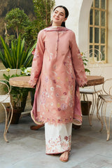 ZARA SHAH JAHAN - 3PC DHANAK EMBROIDERED SHIRT WITH TWILL PRINTED SHAWL AND TROUSER - HZG1547