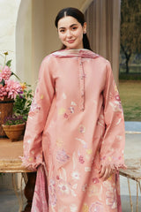ZARA SHAH JAHAN - 3PC DHANAK EMBROIDERED SHIRT WITH TWILL PRINTED SHAWL AND TROUSER - HZG1547