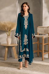 VINTAGE - 3PC LAWN EMBROIDERED SHIRT WITH CHIFFON DUPATTA AND TROUSER - HZG2636