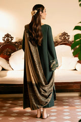 IZEL - 3PC DHANAK EMBROIDERED SHIRT WITH TWILL PRINTED SHAWL AND TROUSER - HZG2612