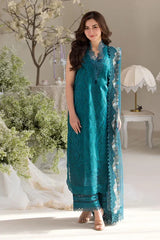 SOBIA NAZIR - 3PC DHANAK EMBROIDERED SHIRT WITH TWILL PRINTED SHAWL AND TROUSER - HZG2365