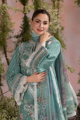 SOBIA NAZIR - 3PC LAWN CHIKANKAARI EMBROIDERED SHIRT WITH CHIFFON PRINTED DUPATTA AND TROUSER - HZG2625