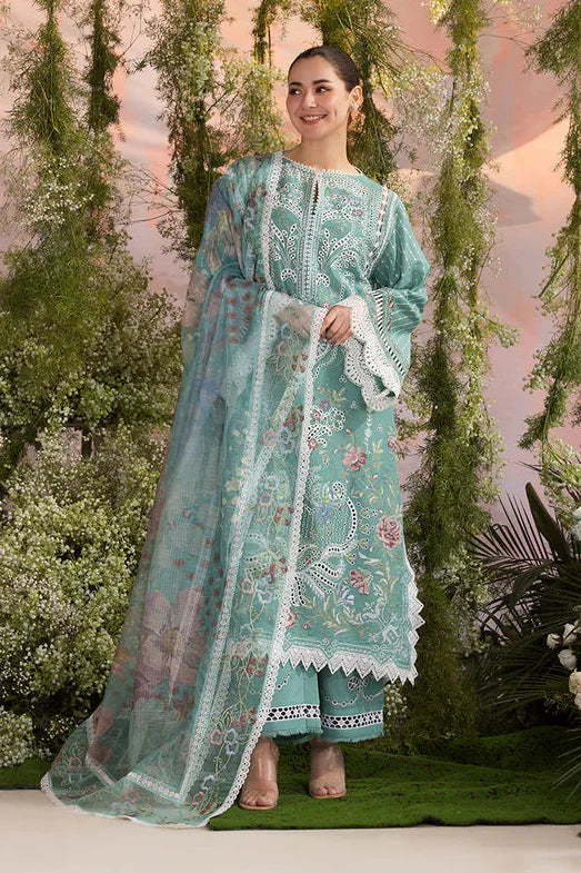 SOBIA NAZIR - 3PC LAWN CHIKANKAARI EMBROIDERED SHIRT WITH CHIFFON PRINTED DUPATTA AND TROUSER - HZG2625