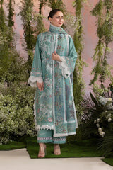 SOBIA NAZIR - 3PC LAWN CHIKANKAARI EMBROIDERED SHIRT WITH CHIFFON PRINTED DUPATTA AND TROUSER - HZG2969