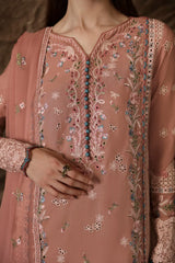QALAMKAR - 3PC LAWN EMBROIDERED SHIRT WITH KHADI NET EMBROIDERED DUPATTA AND TROUSER - HZG2713