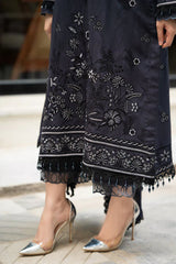 LIBAAS - 3PC DHANAK EMBROIDERED SHIRT WITH DHANAK EMBROIDERED SHAWL AND TROUSER - HZG2380