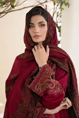 MARIA B - 3PC KHADDAR EMBROIDERED SHIRT WITH TWILL PRINTED SHAWL AND TROUSER - HZG2023