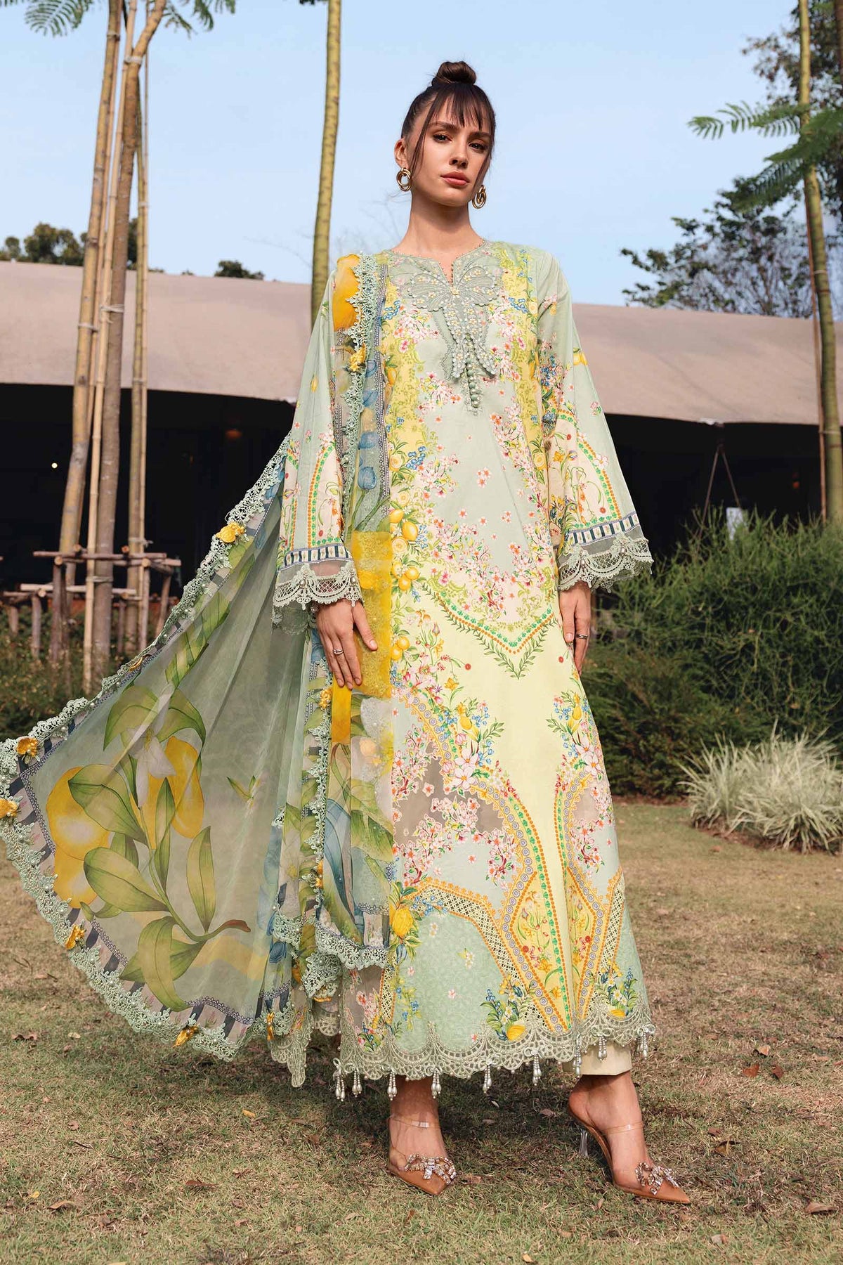 MARIA.B - 3PC LAWN PRINTED SHIRT WITH SILK PRINTED DUPATTA AND TROUSER - HZG2974