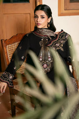 IZEL - 3PC DHANAK EMBROIDERED SHIRT WITH TWILL PRINTED SHAWL AND TROUSER - HZU2593