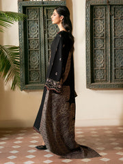 IZEL - 3PC DHANAK EMBROIDERED SHIRT WITH TWILL PRINTED SHAWL AND TROUSER - HZU2593